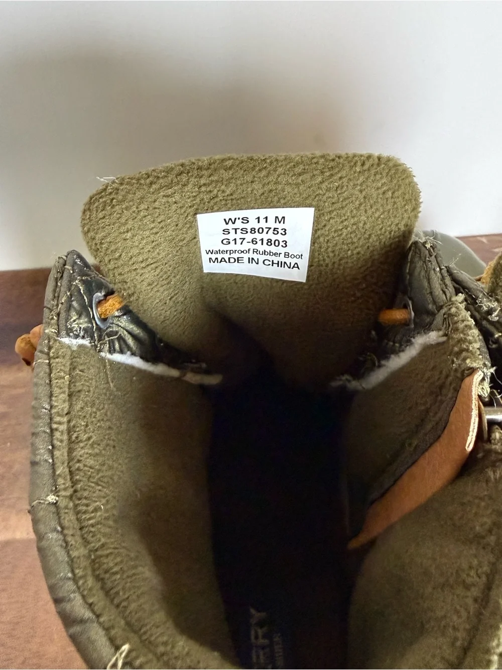 Sperry Saltwater Duck Boots Olive Green Waterproof Women’s Size 11